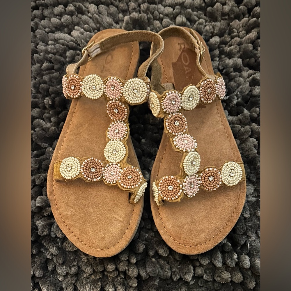 Bed Stu Roan Quarrel Scoop Real Leather Indian Beaded Sandals Size 8 + 9
